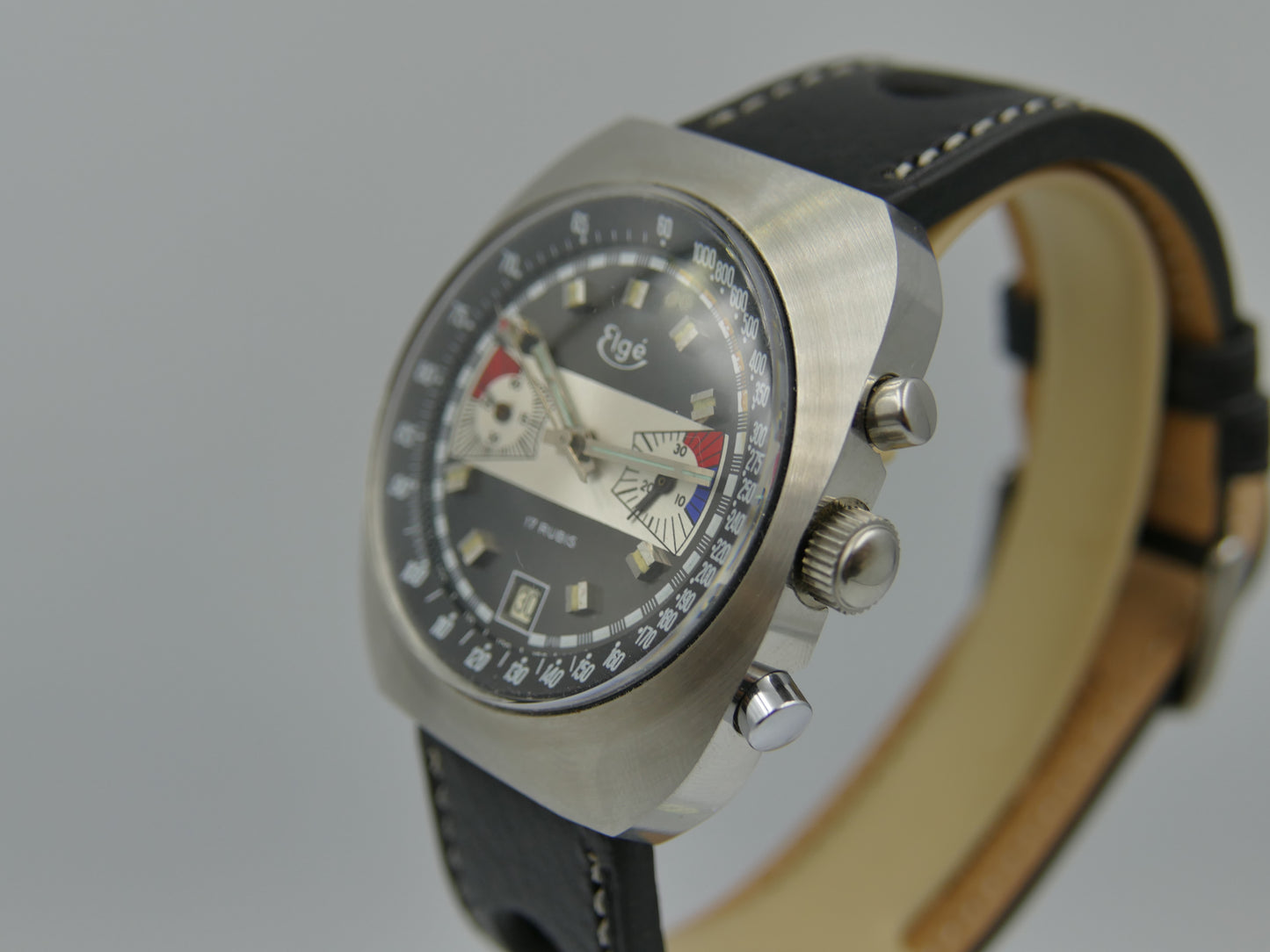 70s vintage watch chronograph Elge valjoux 7734 jumbo 40mm Yachting Racing NOS