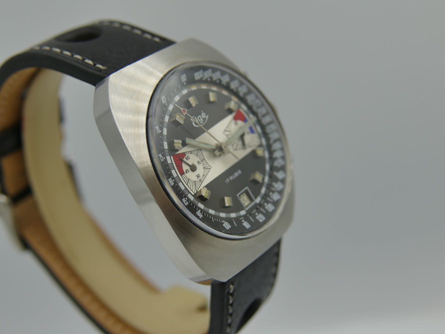 70s vintage watch chronograph Elge valjoux 7734 jumbo 40mm Yachting Racing NOS