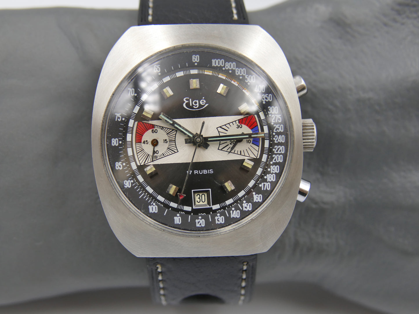 70s vintage watch chronograph Elge valjoux 7734 jumbo 40mm Yachting Racing NOS