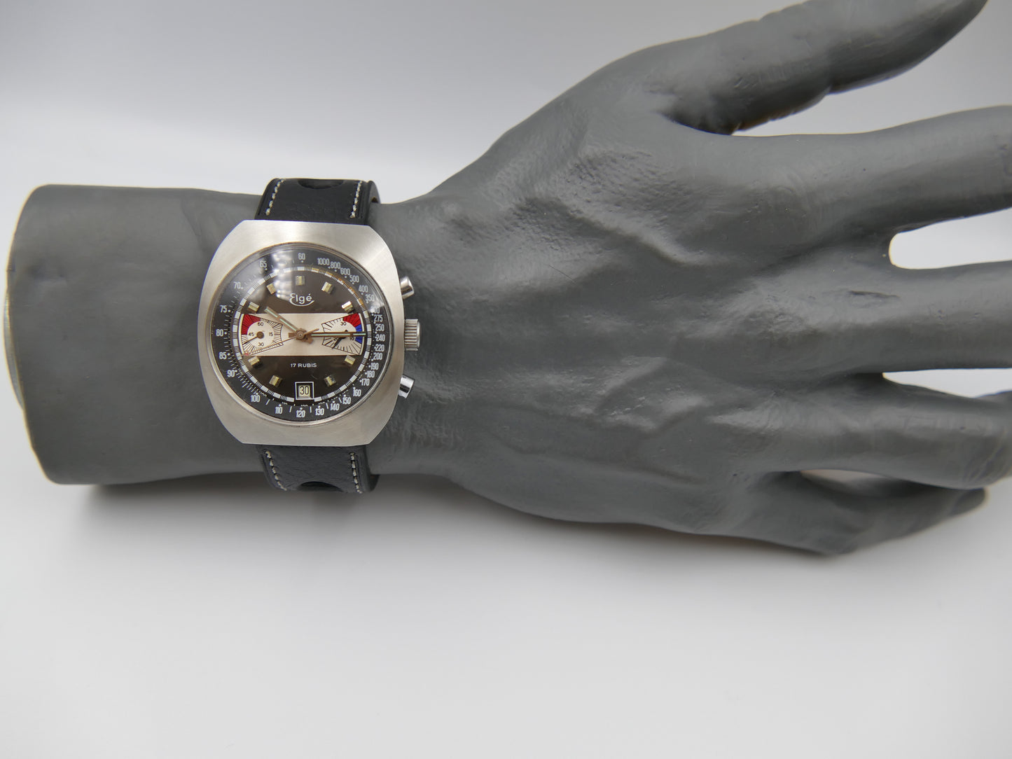 70s vintage watch chronograph Elge valjoux 7734 jumbo 40mm Yachting Racing NOS