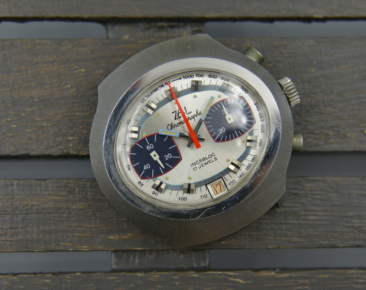 70s vintage watch mens ZAL chronograph valjoux 7734 panda