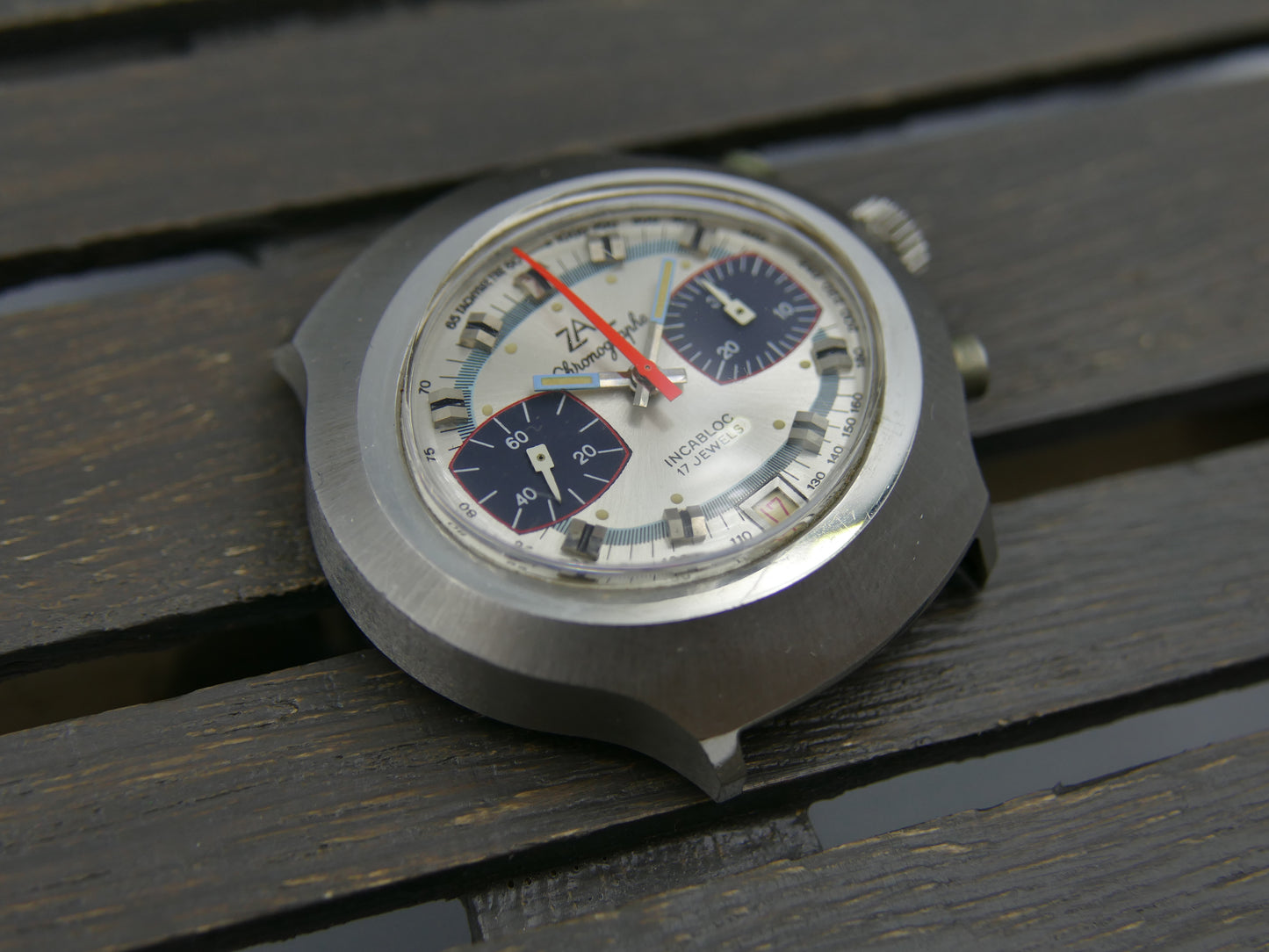 70s vintage watch mens ZAL chronograph valjoux 7734 panda