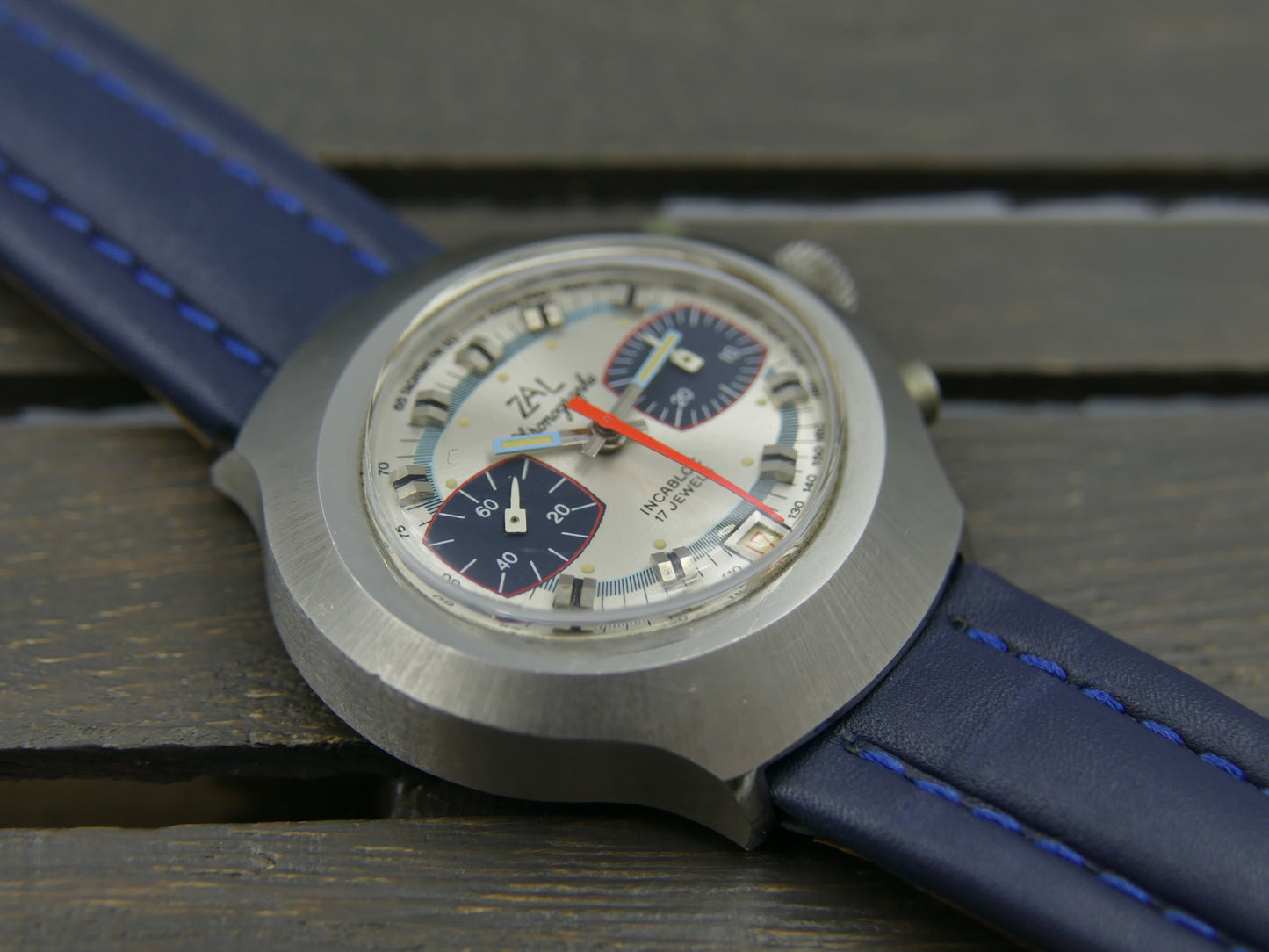 70s vintage watch mens ZAL chronograph valjoux 7734 panda