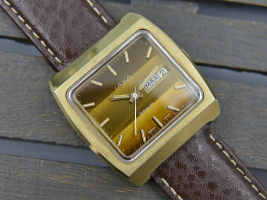 70s vintage watch mens IAXA automatic AS 2066 tiger eye dial TV