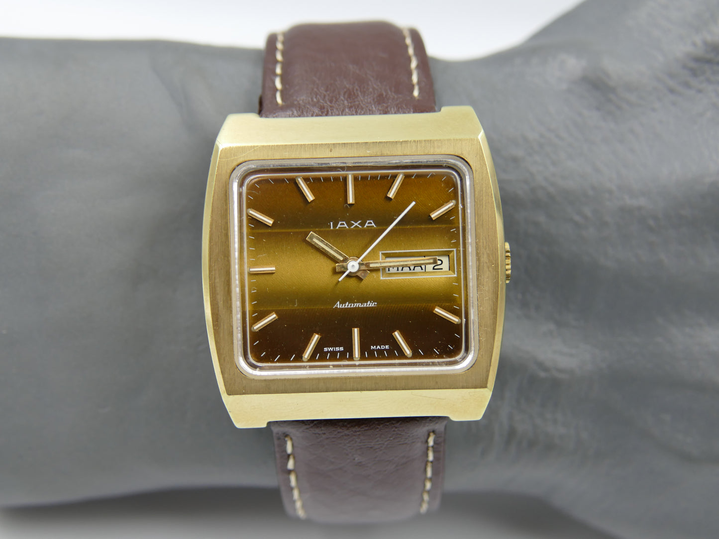 70s vintage watch mens IAXA automatic AS 2066 tiger eye dial TV