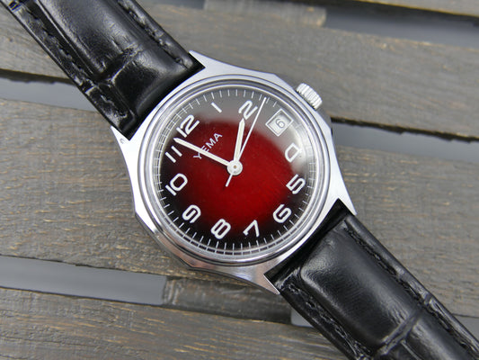 70s vintage watch Yema burgundy red hand wind cal. 140-1c MINT