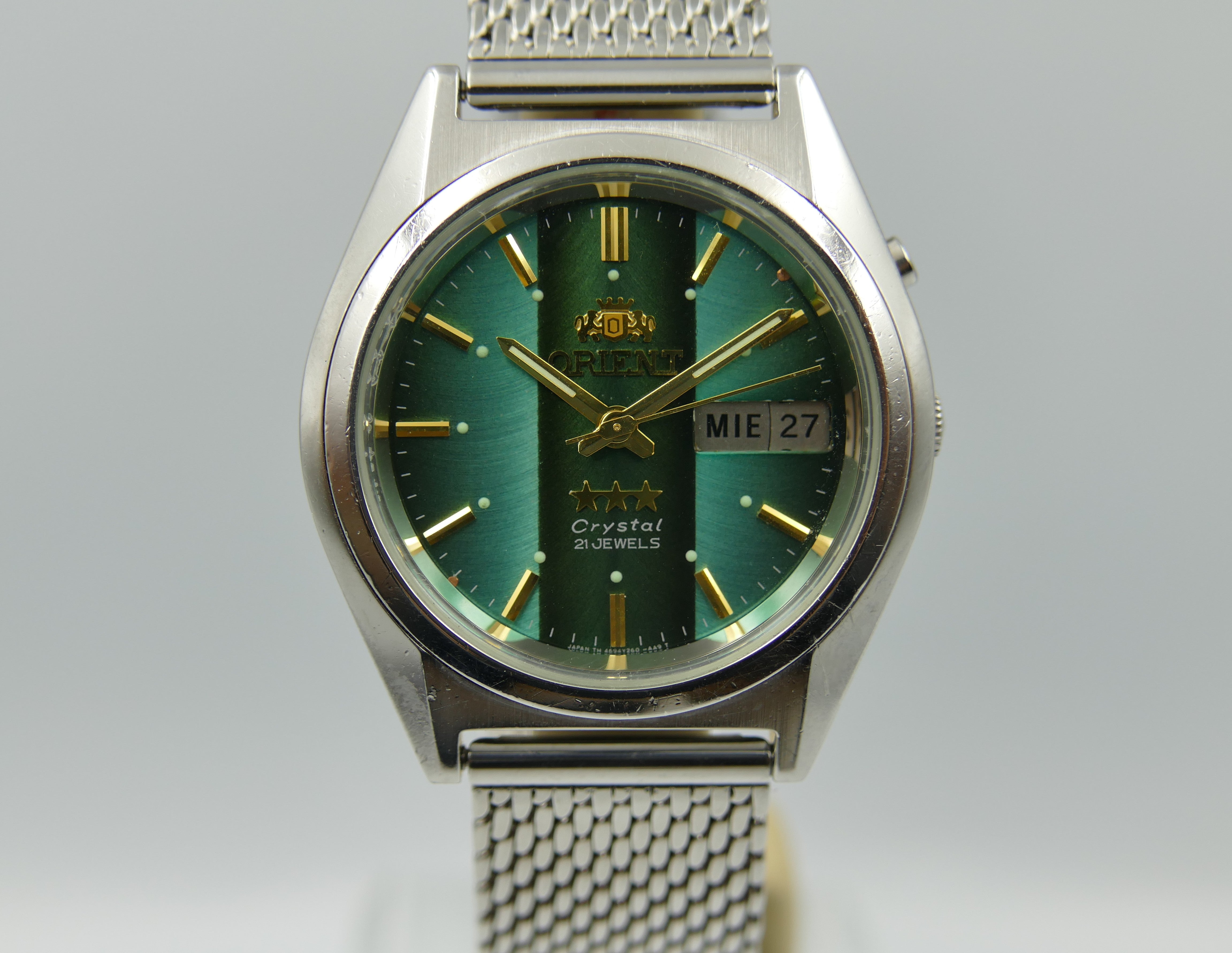 vintage watch mens Orient 3 star 469WA7-61 CA automatic green dial