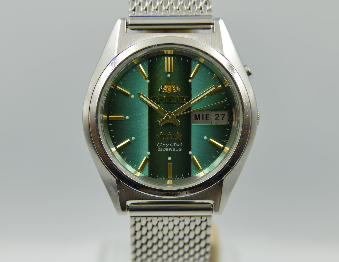 vintage watch mens Orient 3 star 469WA7-61 CA automatic green dial serviced steel 38mm