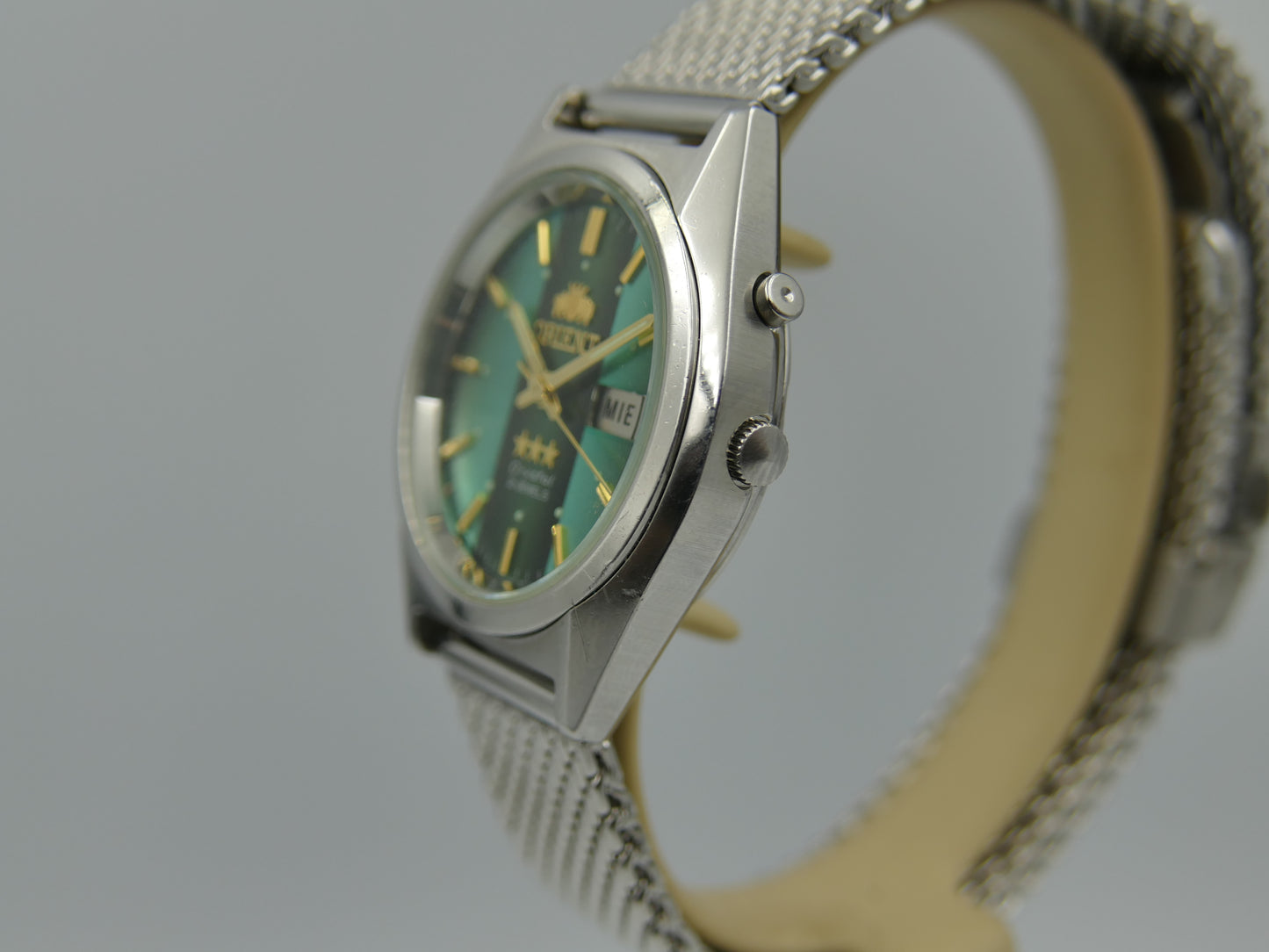 vintage watch mens Orient 3 star 469WA7-61 CA automatic green dial serviced steel 38mm