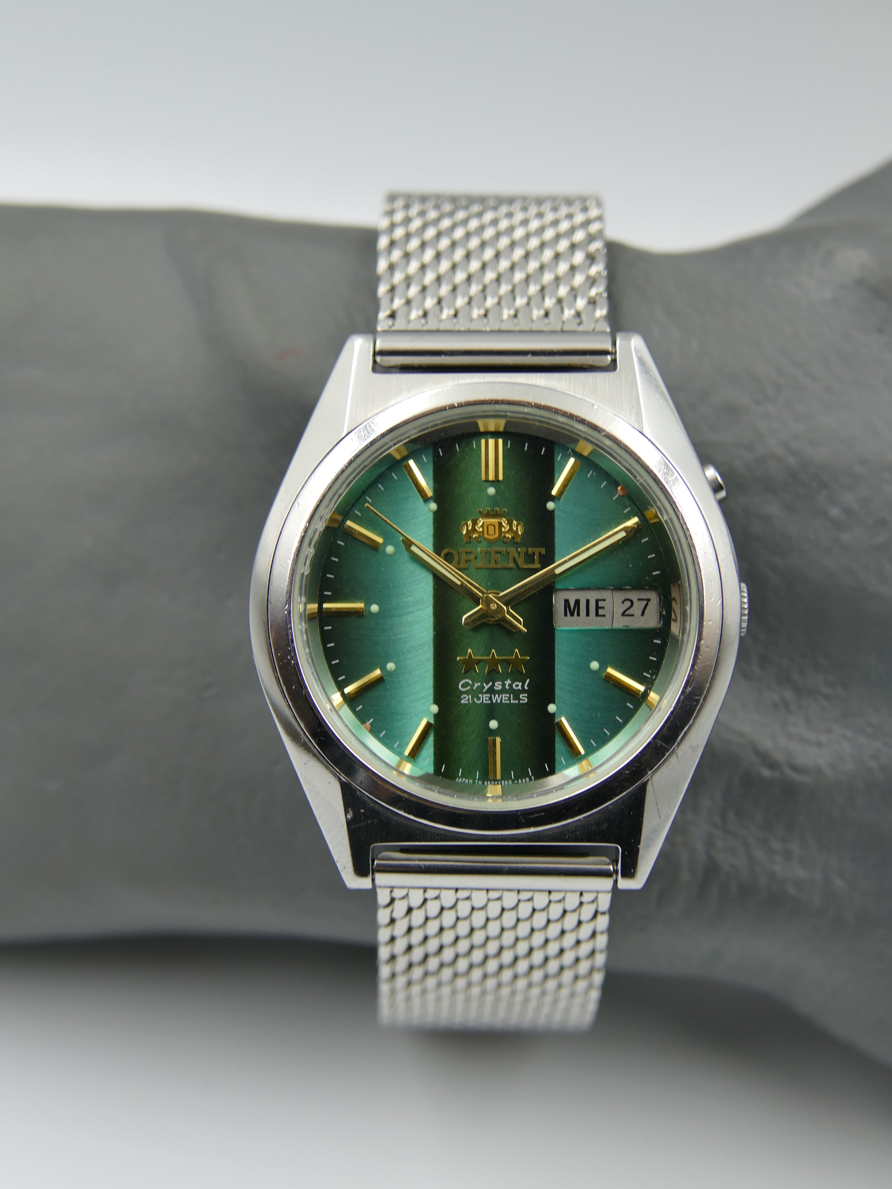 vintage watch mens Orient 3 star 469WA7-61 CA automatic green dial