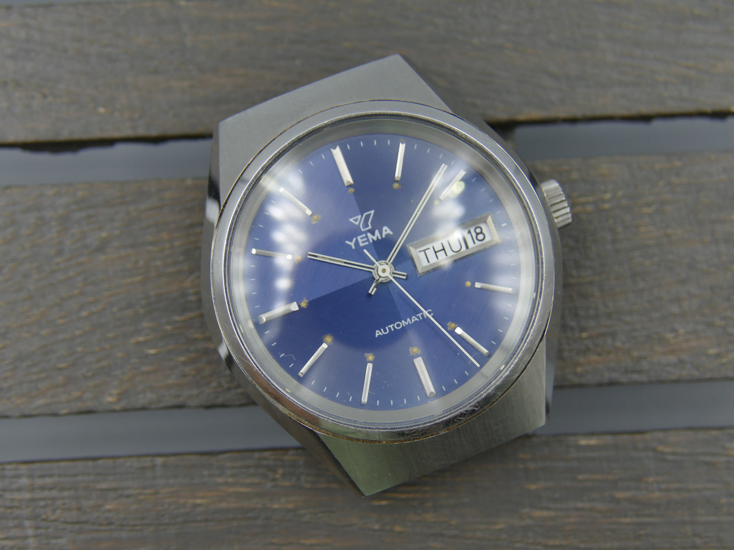 70s vintage watch mens Yema 71116 blue dial automatic FE 4612 Steel MINT