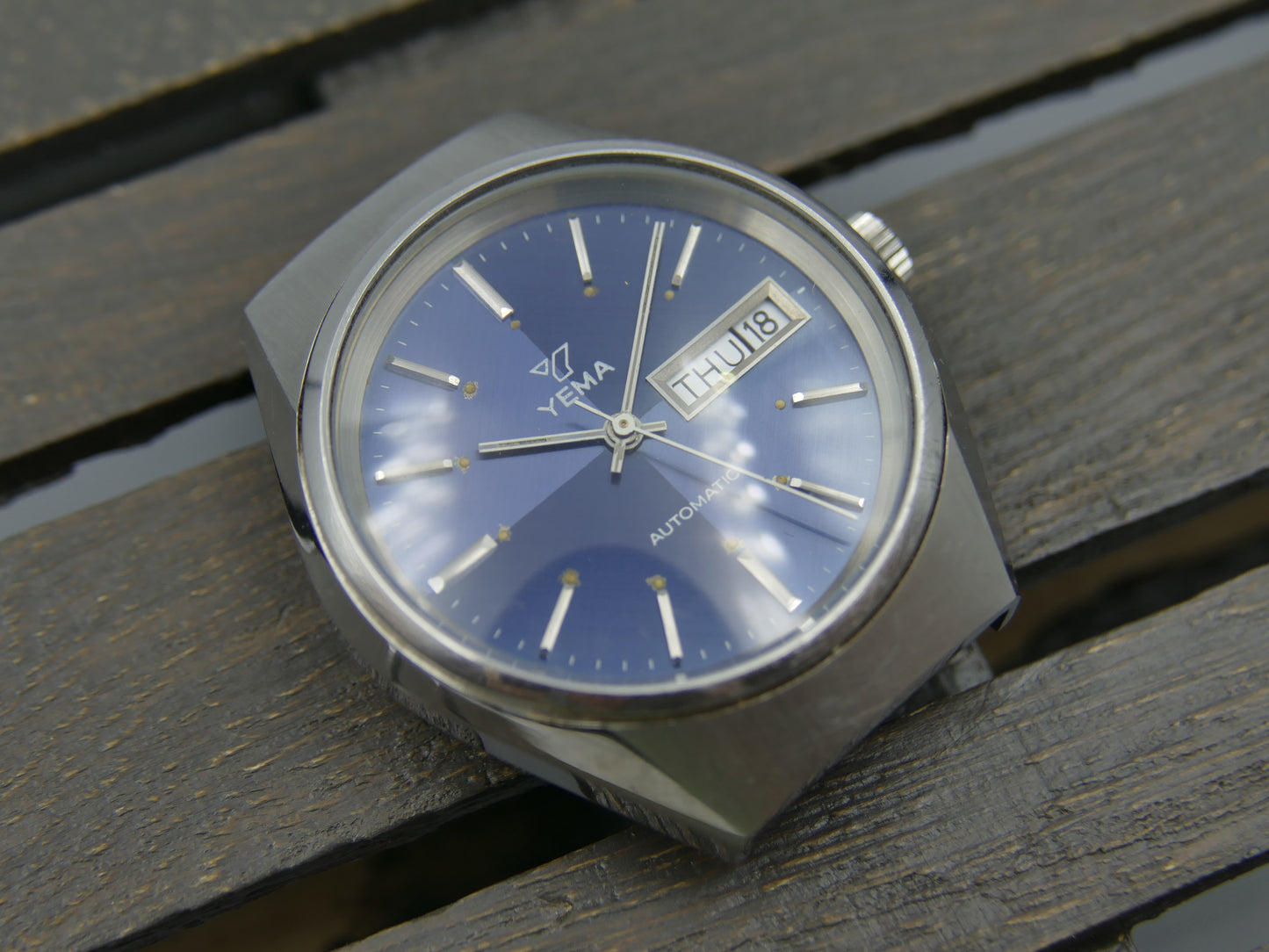 70s vintage watch mens Yema 71116 blue dial automatic FE 4612 Steel MINT