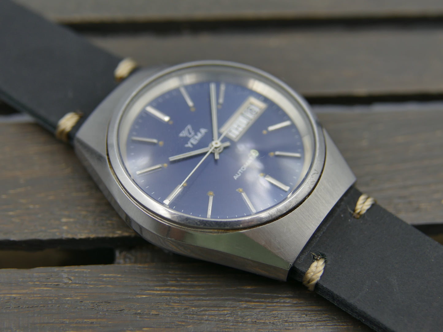 70s vintage watch mens Yema 71116 blue dial automatic FE 4612 Steel MINT