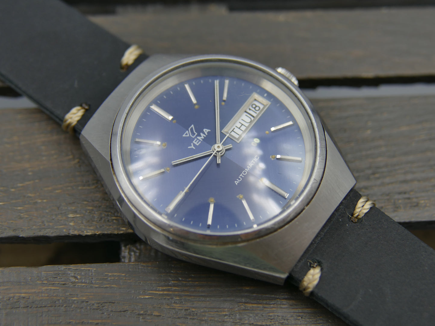 70s vintage watch mens Yema 71116 blue dial automatic FE 4612 Steel MINT