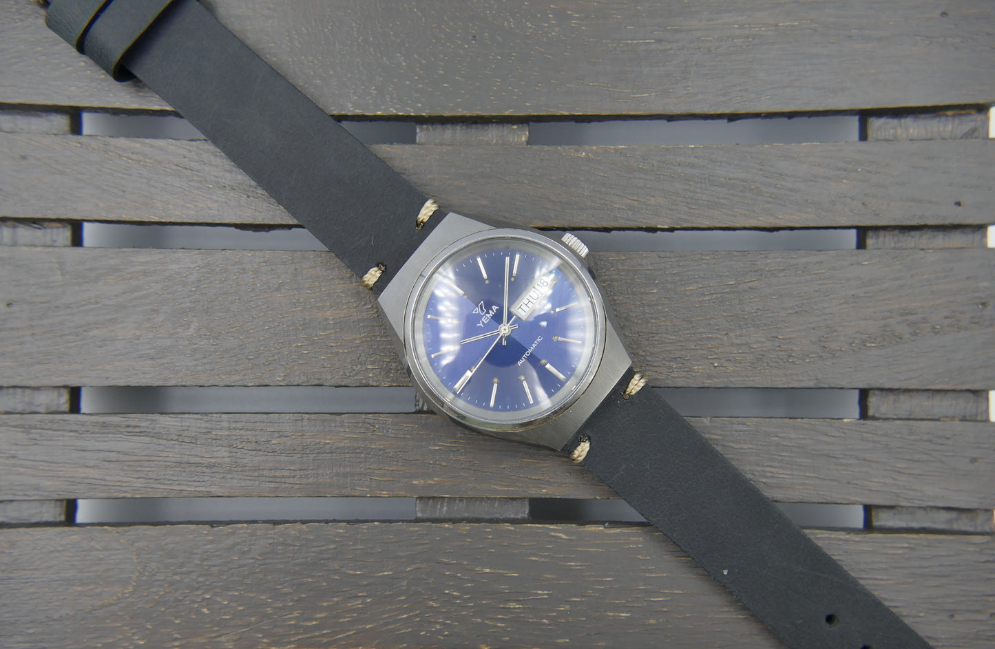 70s vintage watch mens Yema 71116 blue dial automatic FE 4612 Steel MINT