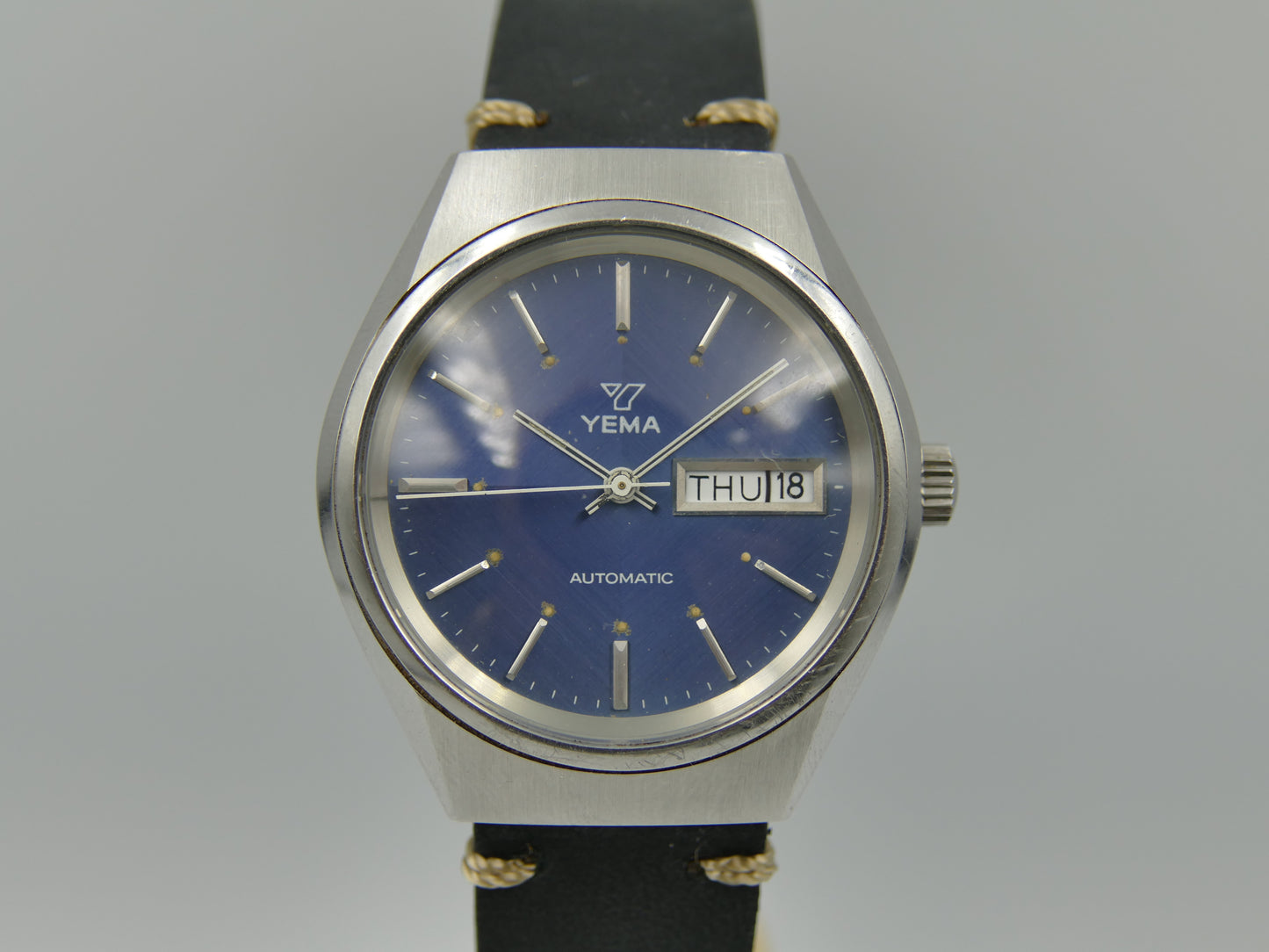 70s vintage watch mens Yema 71116 blue dial automatic FE 4612 Steel MINT