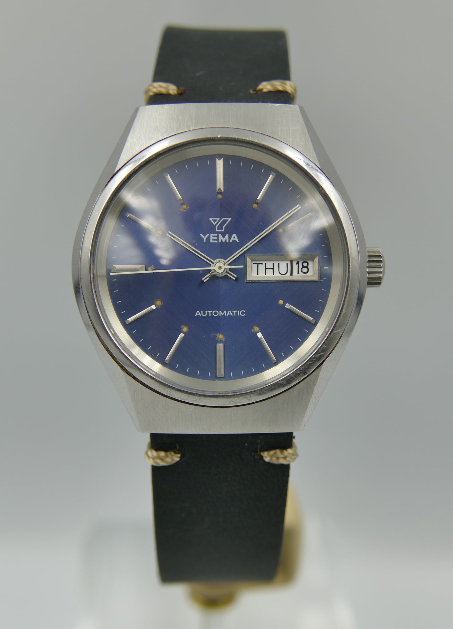 70s vintage watch mens Yema 71116 blue dial automatic FE 4612 Steel MINT