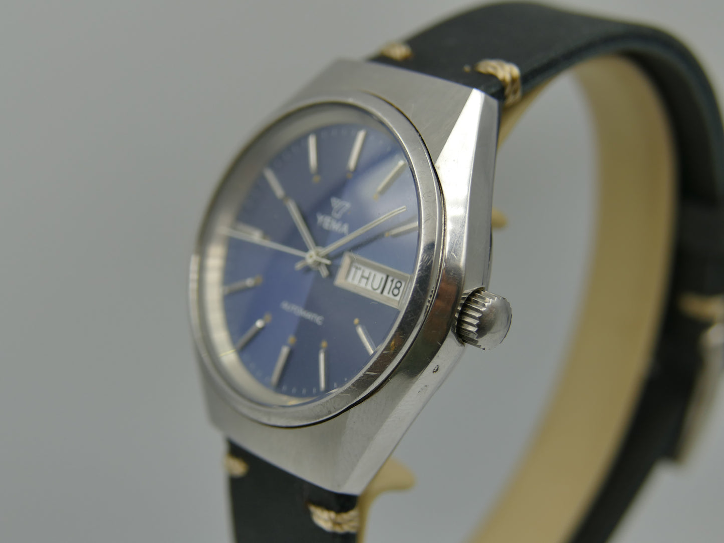 70s vintage watch mens Yema 71116 blue dial automatic FE 4612 Steel MINT