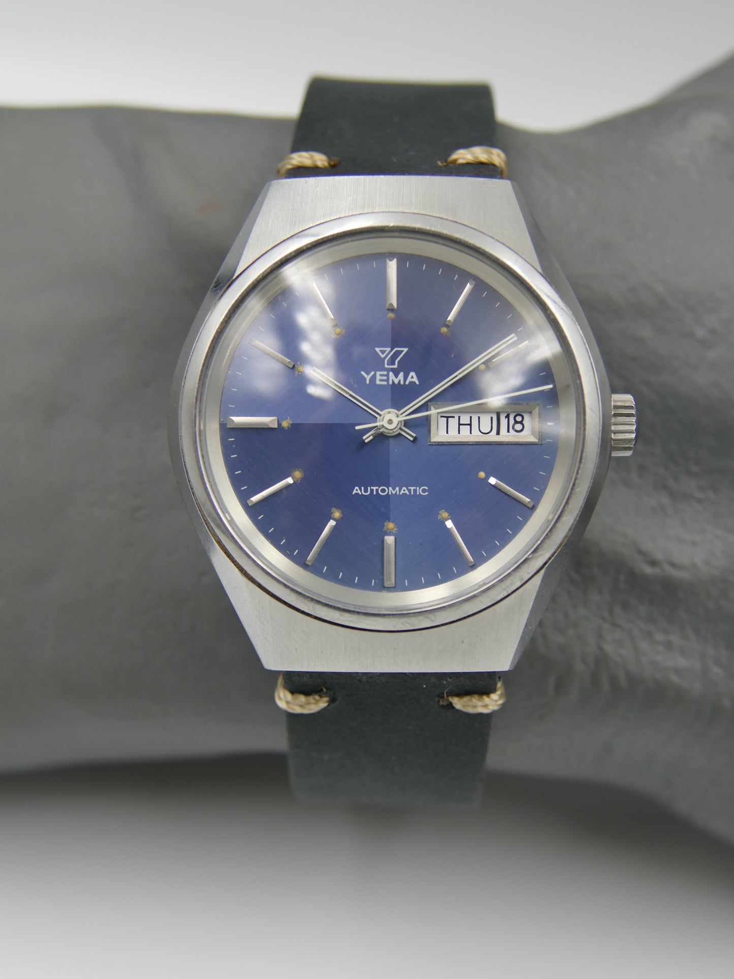 70s vintage watch mens Yema 71116 blue dial automatic FE 4612 Steel MINT