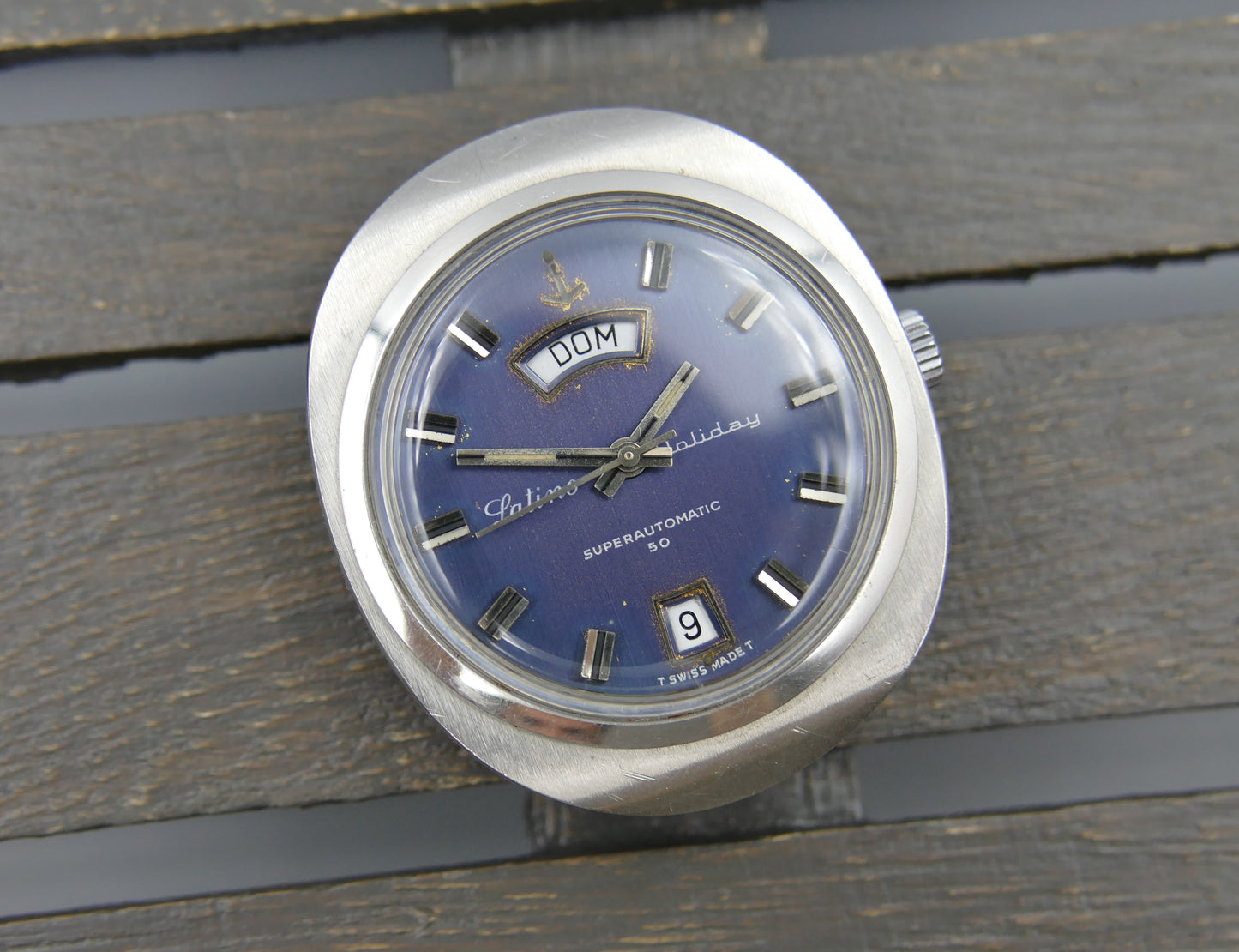 70s vintage watch mens Latino Holiday superautomatic AS1876 steel blue dial