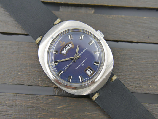 70s vintage watch mens Latino Holiday superautomatic AS1876 steel blue dial