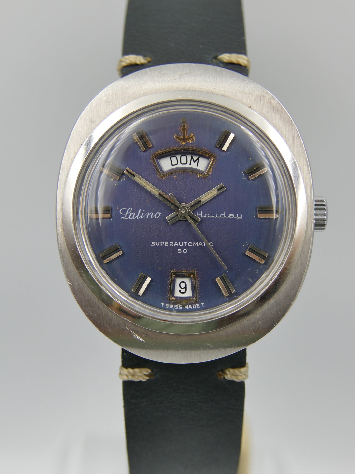70s vintage watch mens Latino Holiday superautomatic AS1876 steel blue dial