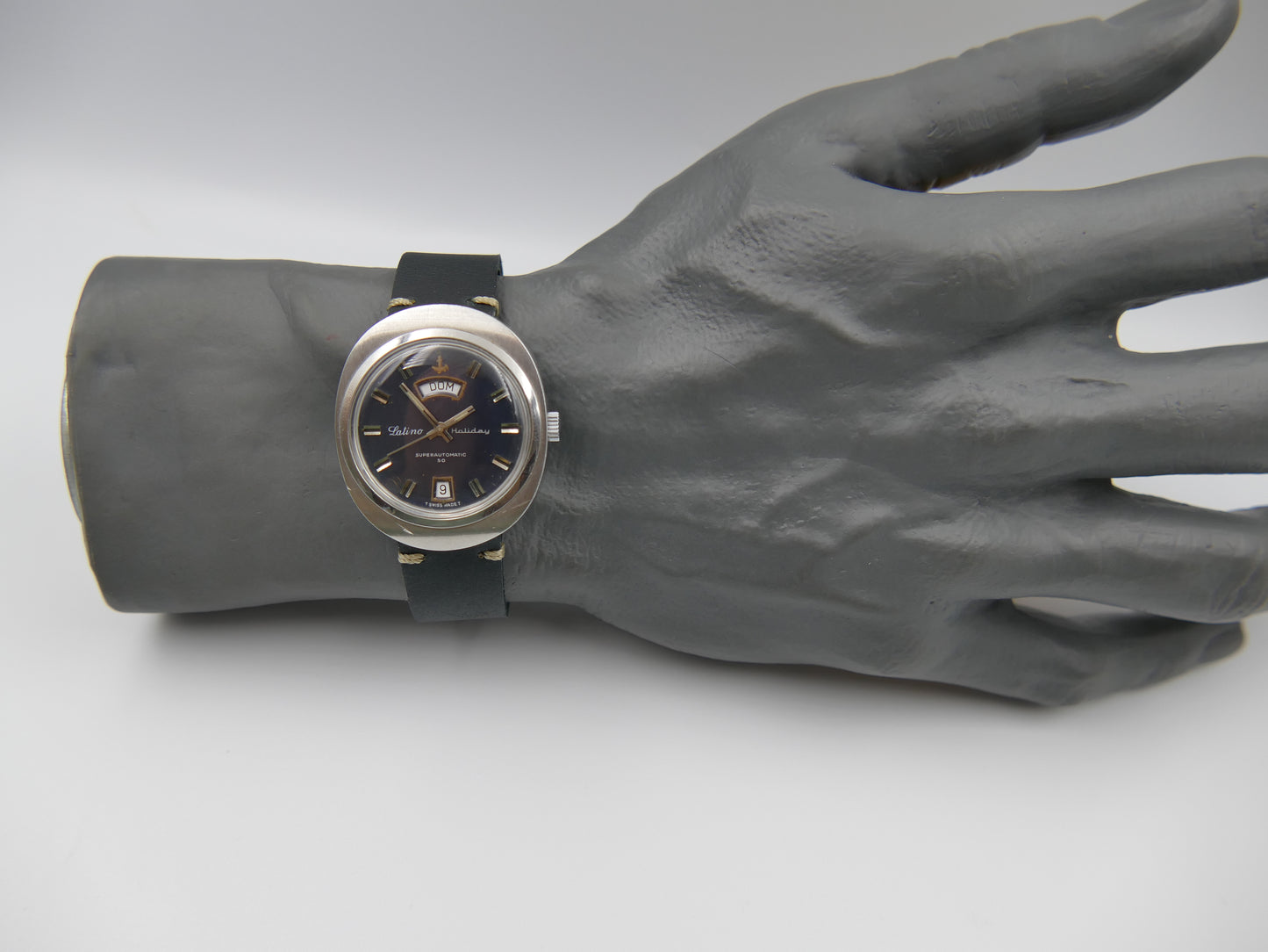 70s vintage watch mens Latino Holiday superautomatic AS1876 steel blue dial