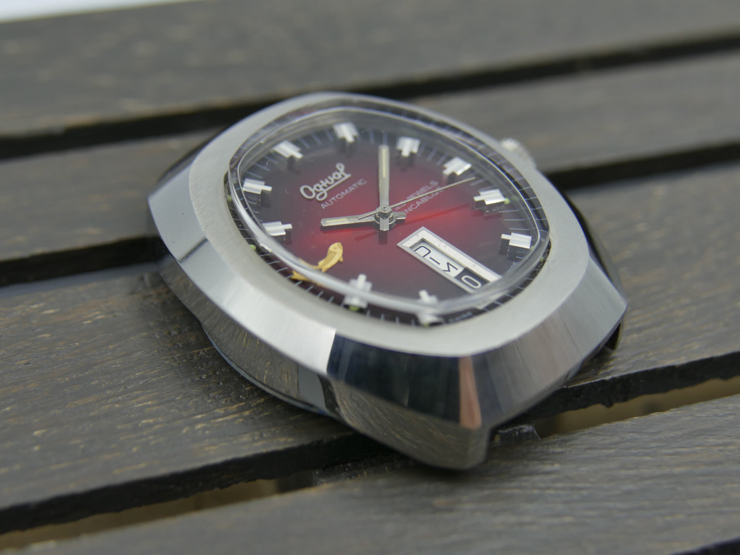 70s vintage watch mens Ogival a2614 burgundy automatic AS 2066 NOS