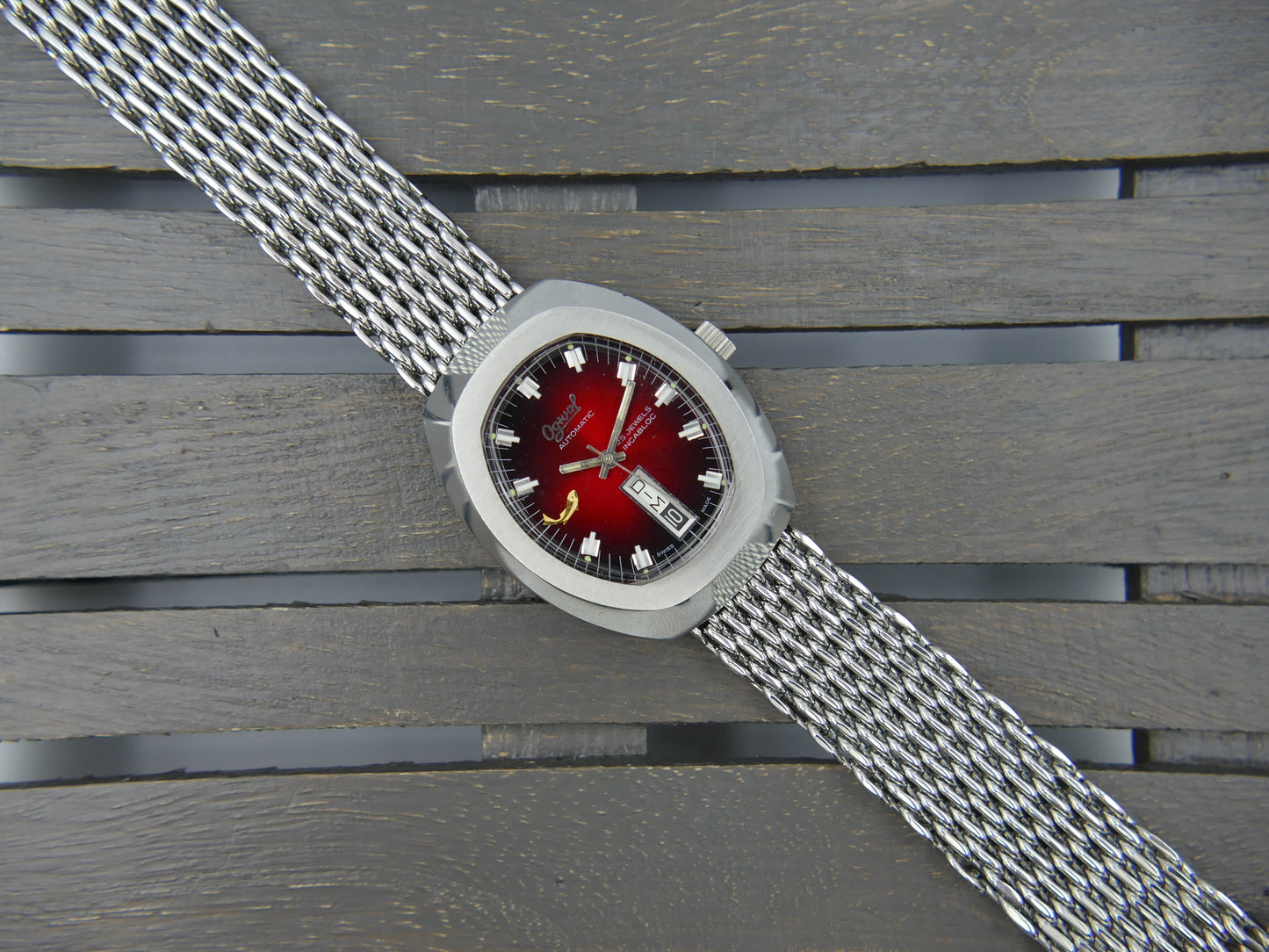 70s vintage watch mens Ogival a2614 burgundy automatic AS 2066 NOS