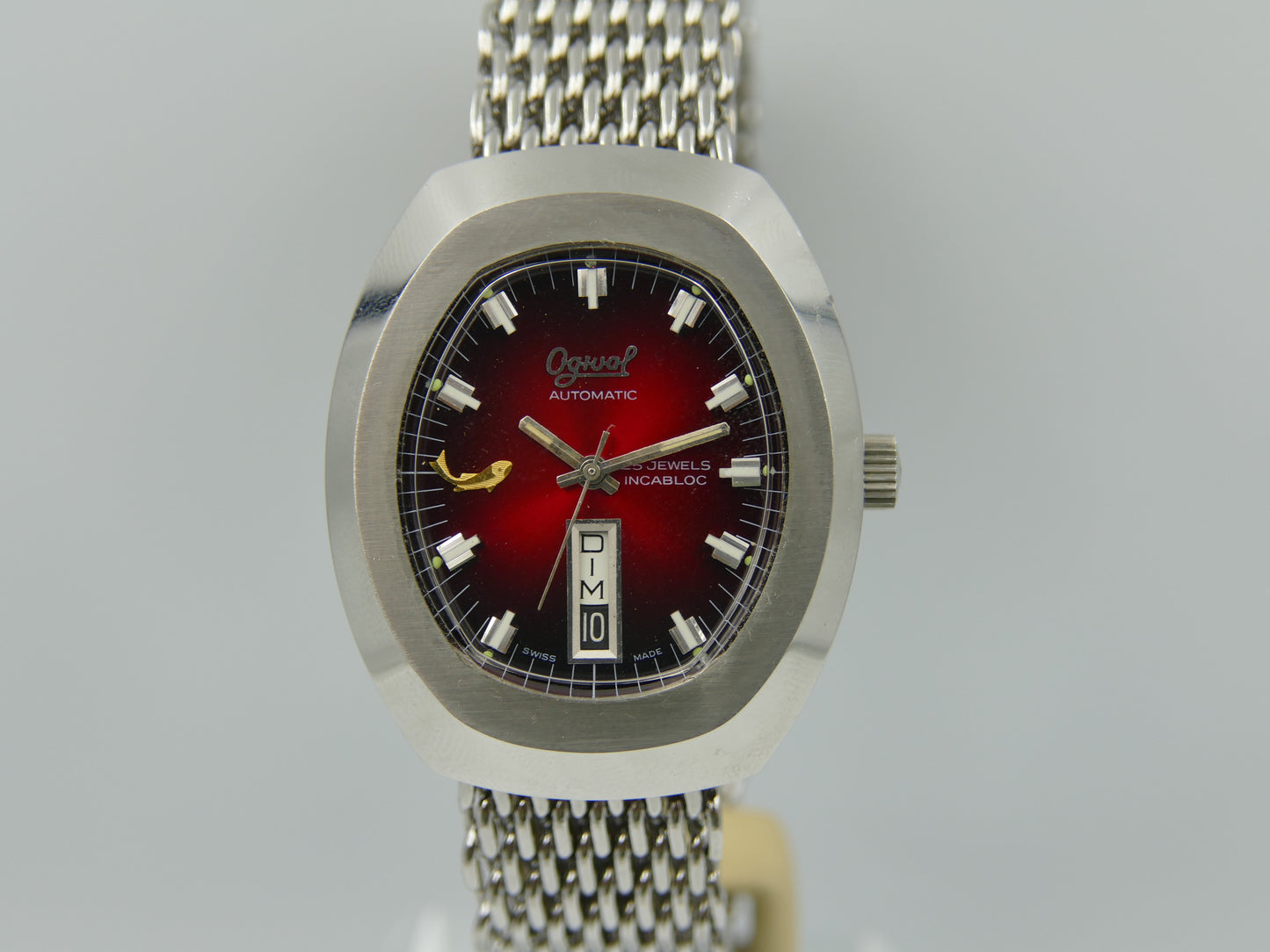 70s vintage watch mens Ogival a2614 burgundy automatic AS 2066 NOS