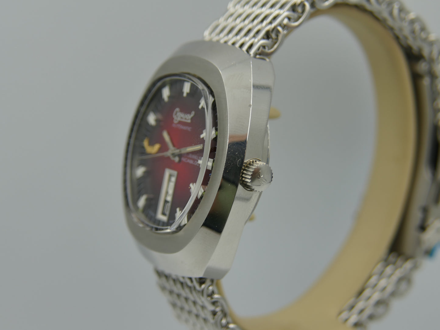 70s vintage watch mens Ogival a2614 burgundy automatic AS 2066 NOS