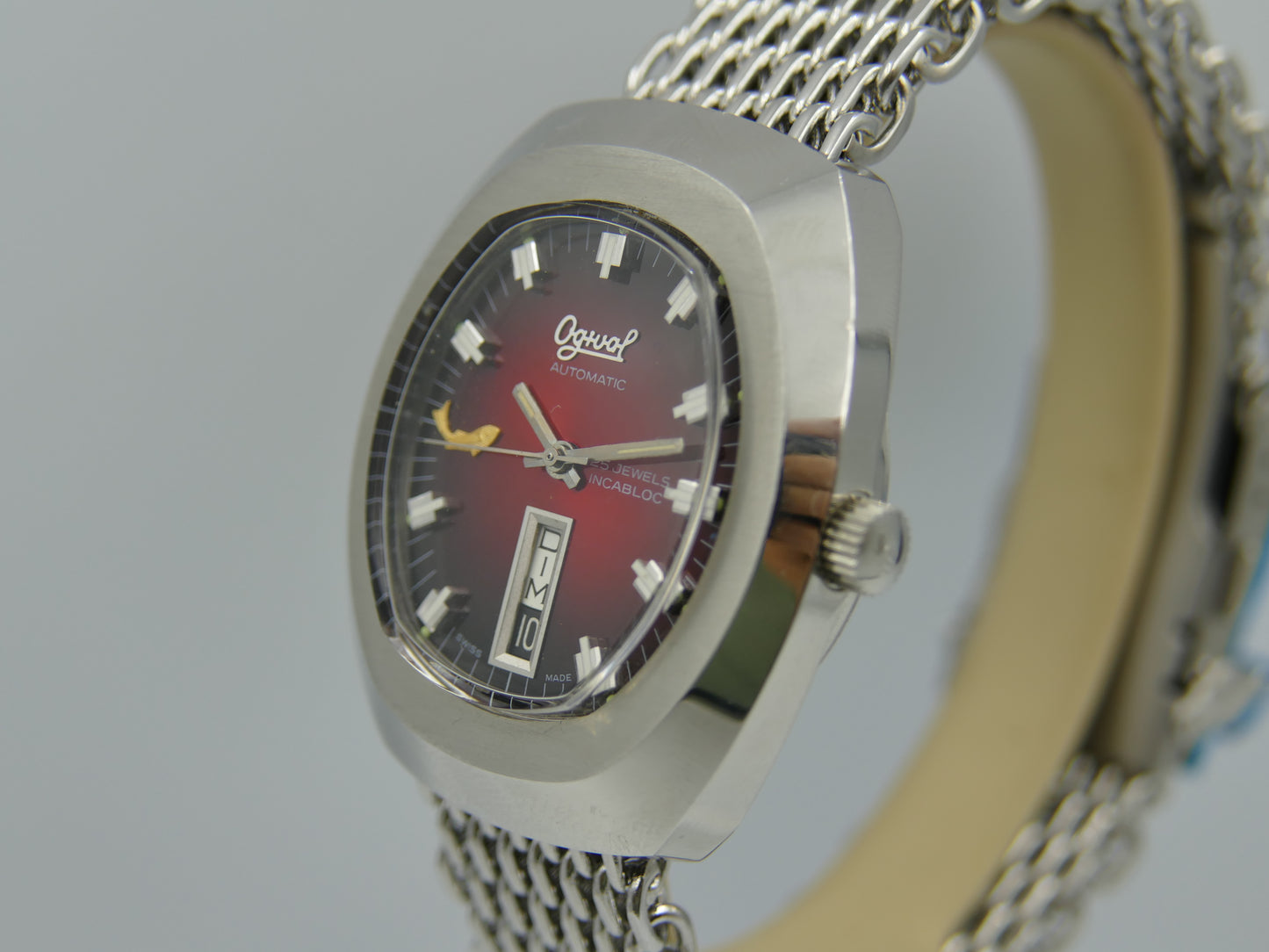 70s vintage watch mens Ogival a2614 burgundy automatic AS 2066 NOS