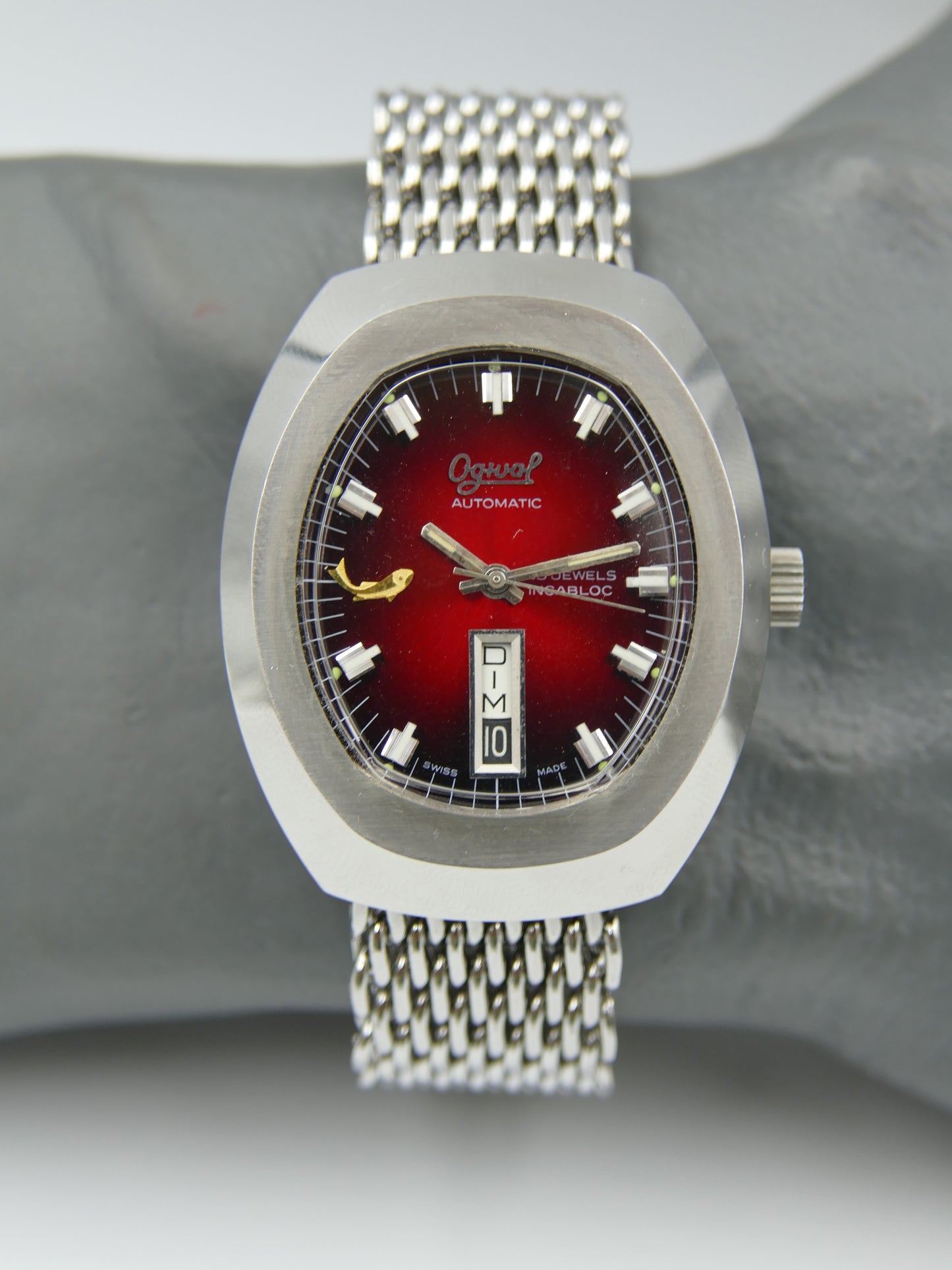 70s vintage watch mens Ogival a2614 burgundy automatic AS 2066 NOS