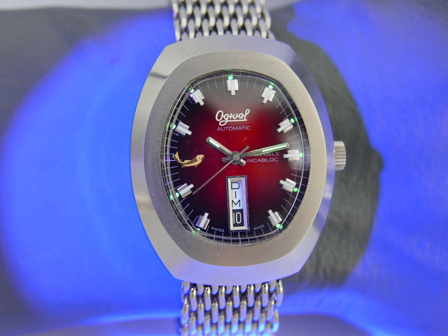 70s vintage watch mens Ogival a2614 burgundy automatic AS 2066 NOS