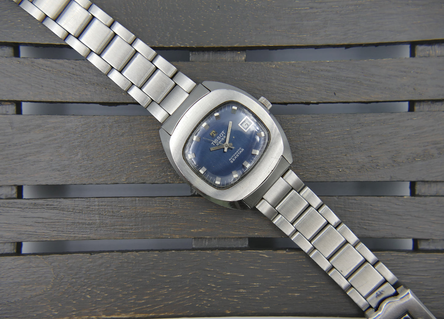 70s vintage watch mens Tissot seastar ref 44807 -2X automatic 2481 blue dial