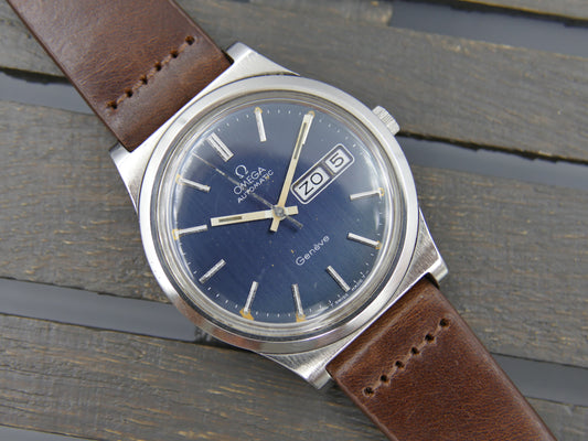 70s vintage watch mens Omega geneve ref 166.0169 automatic cal. 1022 steel 36mm blue