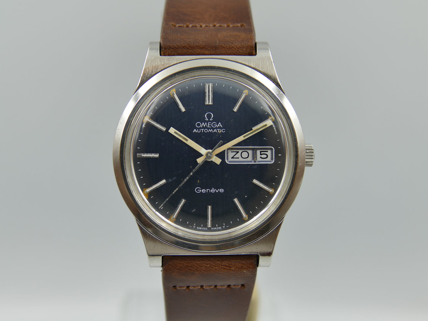 70s vintage watch mens Omega geneve ref 166.0169 automatic cal. 1022 steel 36mm blue