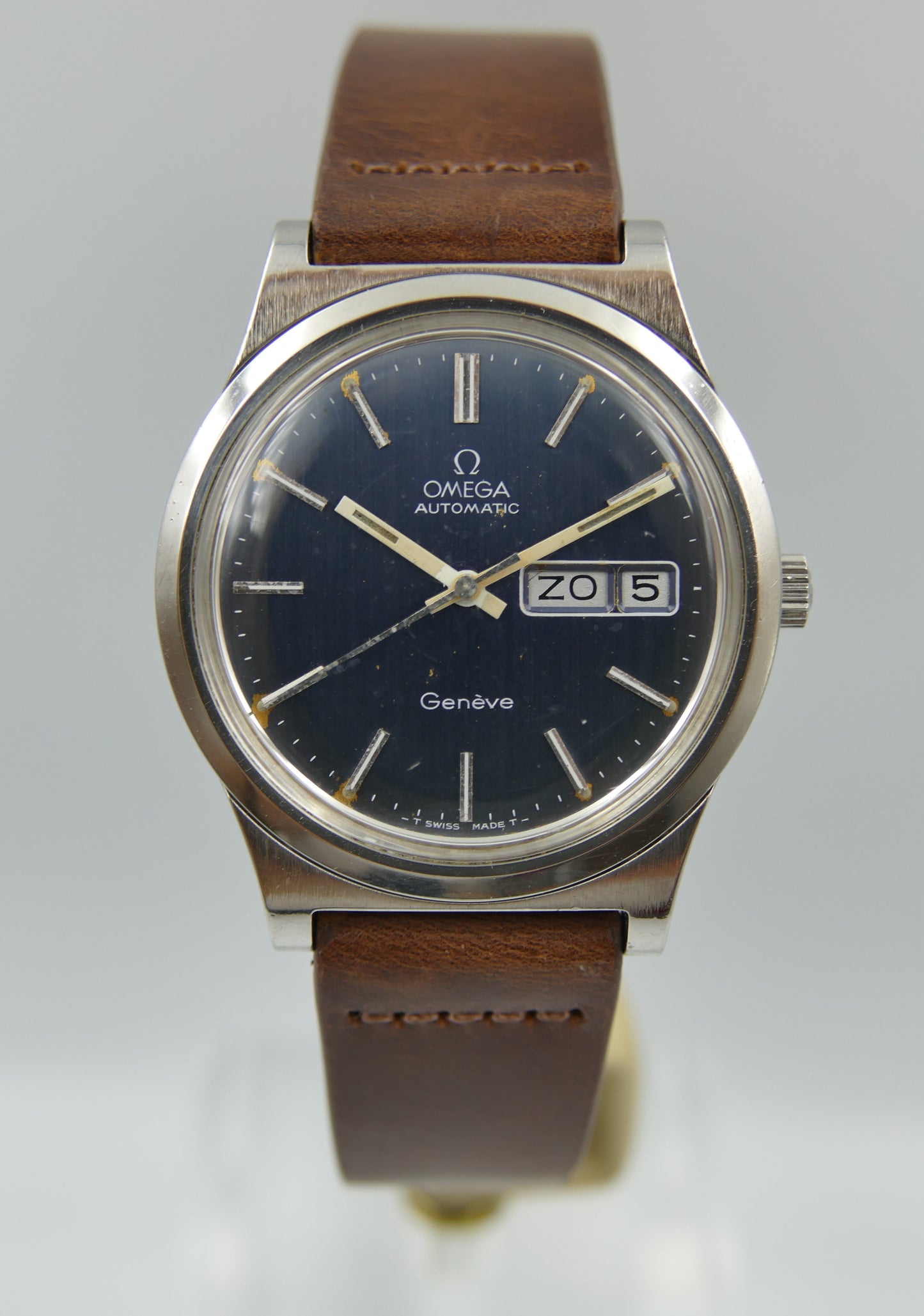 70s vintage watch mens Omega geneve ref 166.0169 automatic cal. 1022 steel 36mm blue
