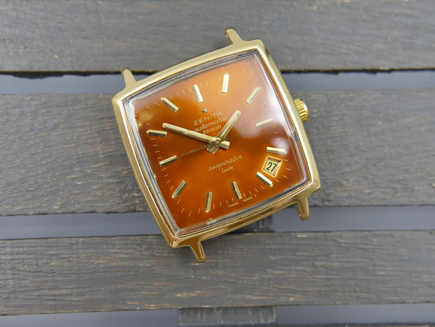 70s vintage watch mens Zenith respirator Luxe automatic 2562 tropical dial serviced