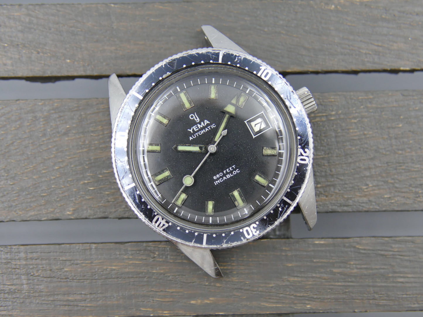 60s vintage watch mens Yema 660 feet SKIN DIVER ref. 8755 Steel Pre superman 37mm