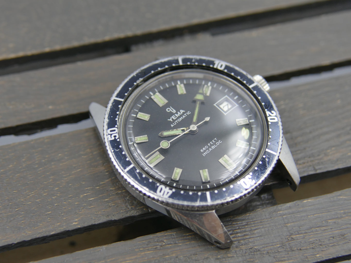 60s vintage watch mens Yema 660 feet SKIN DIVER ref. 8755 Steel Pre superman 37mm