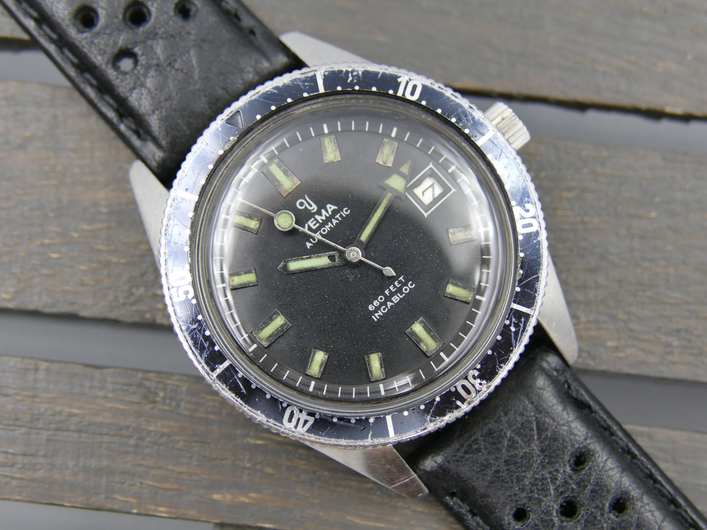 60s vintage watch mens Yema 660 feet SKIN DIVER ref. 8755 Steel Pre superman 37mm