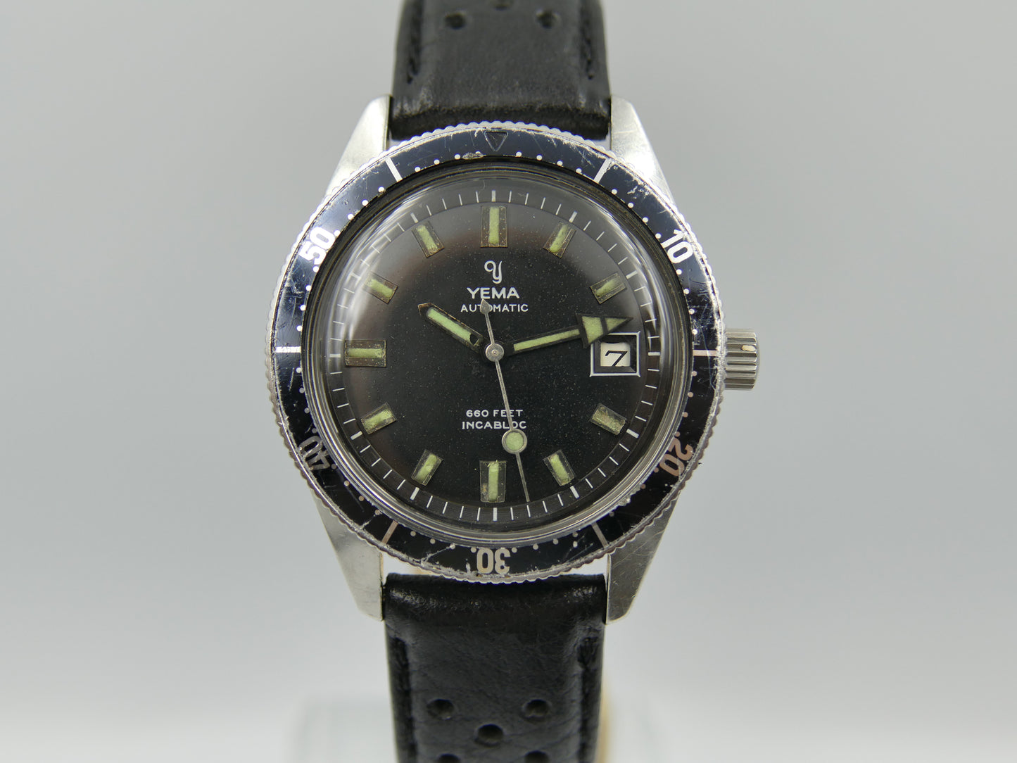 60s vintage watch mens Yema 660 feet SKIN DIVER ref. 8755 Steel Pre superman 37mm