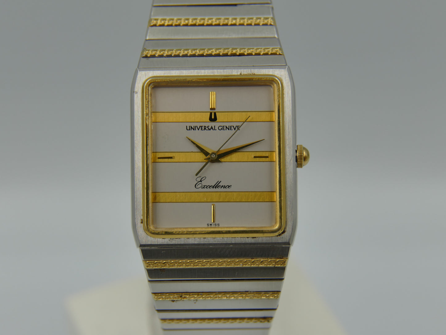 80s vintage watch Universal Geneve Excellence ref 645.505 18k Gold Plated Tank