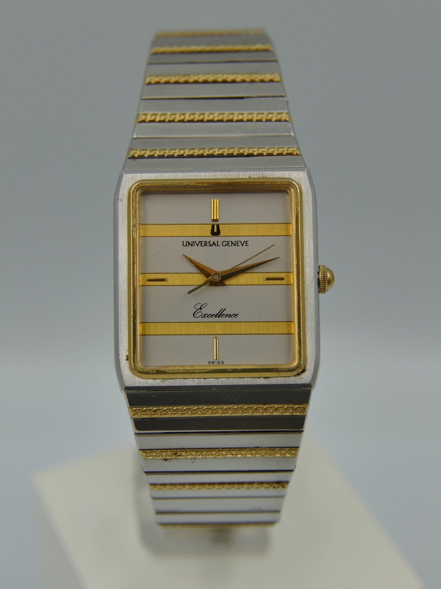 80s vintage watch Universal Geneve Excellence ref 645.505 18k Gold Plated Tank