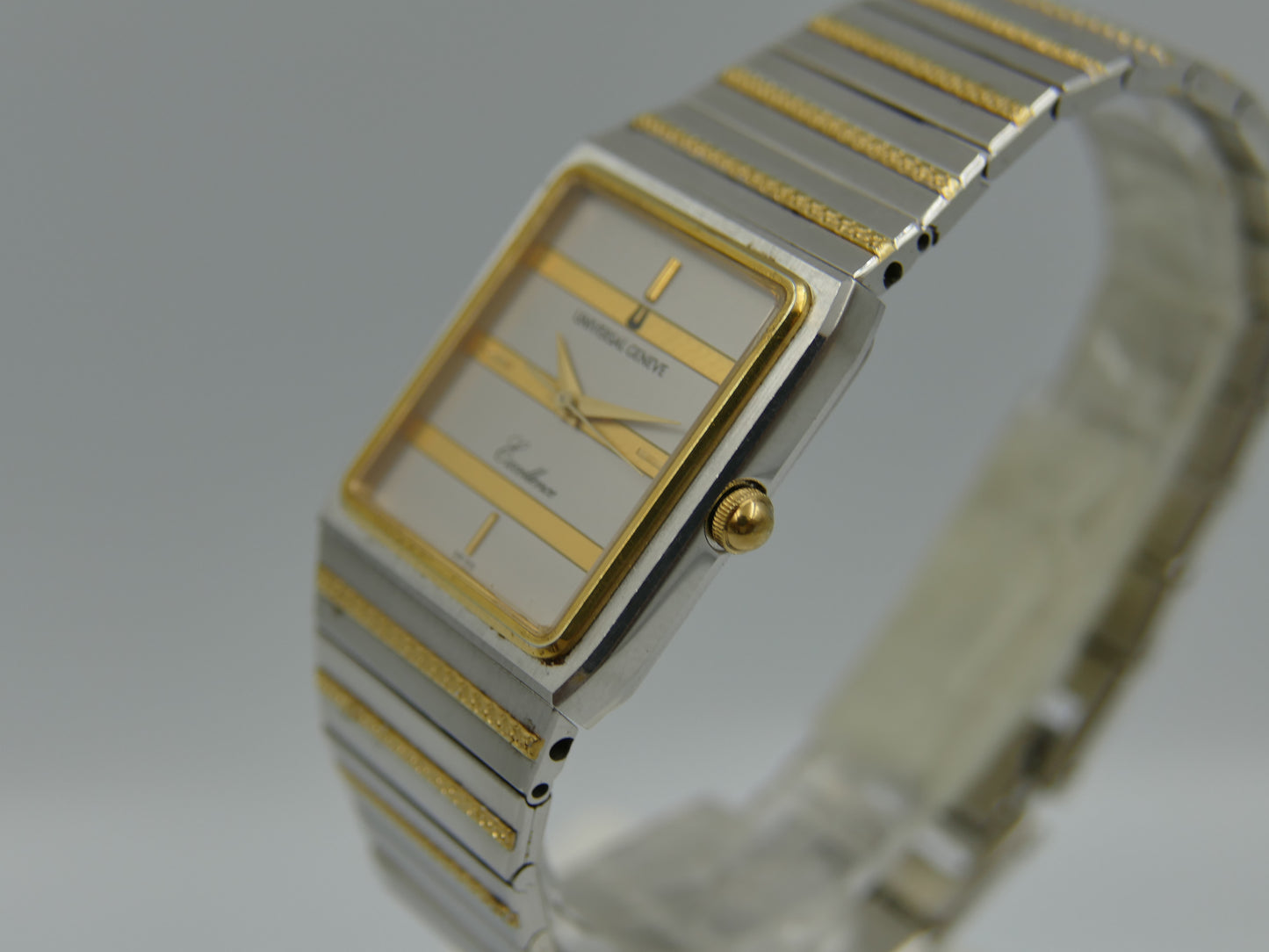 80s vintage watch Universal Geneve Excellence ref 645.505 18k Gold Plated Tank