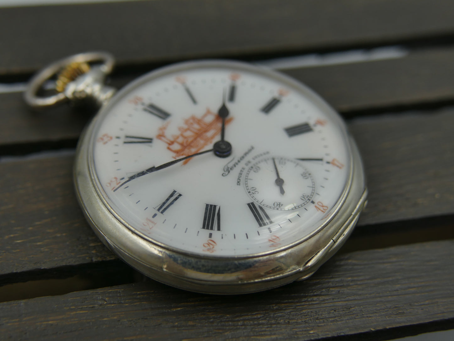 10s vintage gousset pocket watch Fenianos Silver 0.800 Swiss Made Railway Edition
