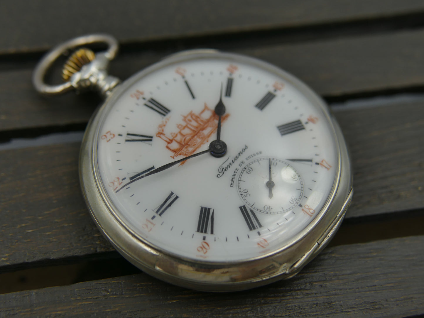 10s vintage gousset pocket watch Fenianos Silver 0.800 Swiss Made Railway Edition