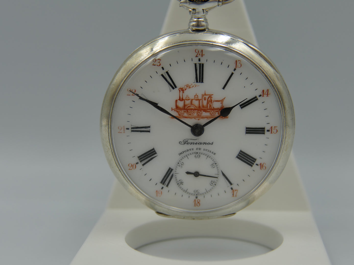 10s vintage gousset pocket watch Fenianos Silver 0.800 Swiss Made Railway Edition
