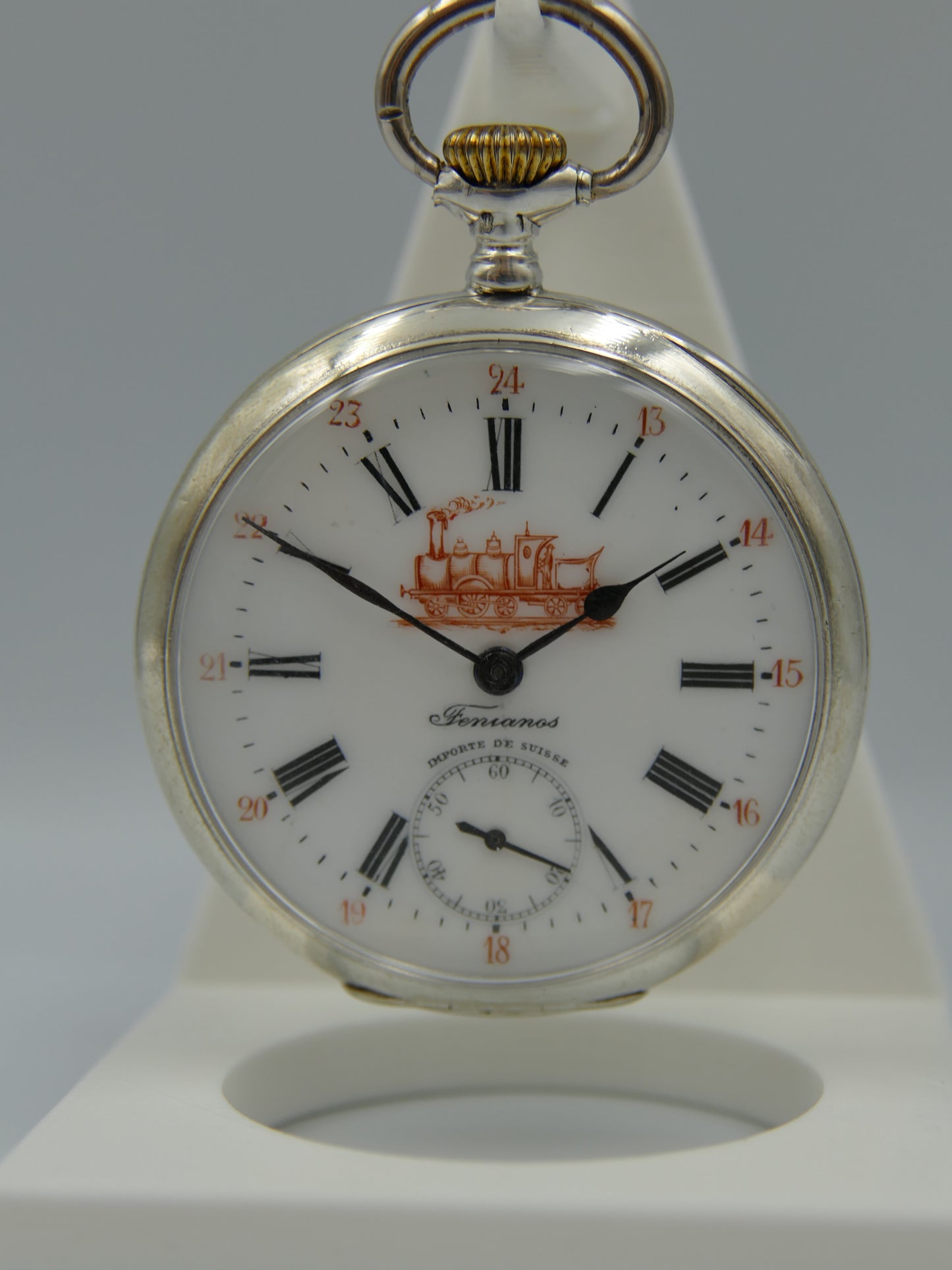 10s vintage gousset pocket watch Fenianos Silver 0.800 Swiss Made Railway Edition